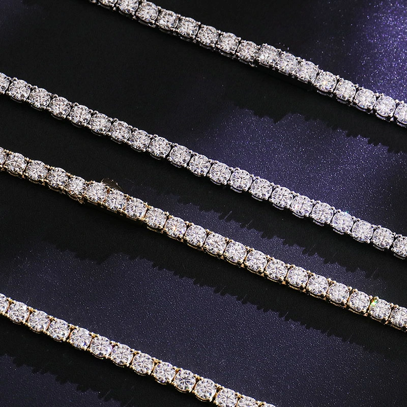 Best Seller 4mm Tennis Necklace Chains with Iced out Vvs Moissanite Diamond Solid 10K 14K 18K Gold Silver Jewelry Necklace