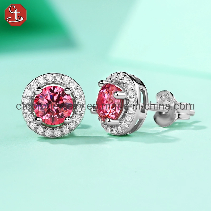 2022 New Arrival pink moissanite diamond ear studs 925 sterling silver earrings for women