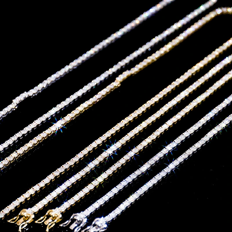 Hot Sale 4mm 14K Gold Tennis Chain Iced out Lab Moissanite Diamond 16inch- 24inch Prong Setting Hiphop Style for Man &amp; Women