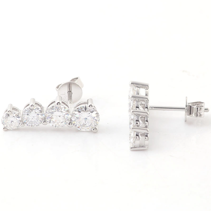 Moissanite Stud Earrings Provence Jewelry New Design Round Loose Moissanite Row Earrings in 18K White Gold for Women