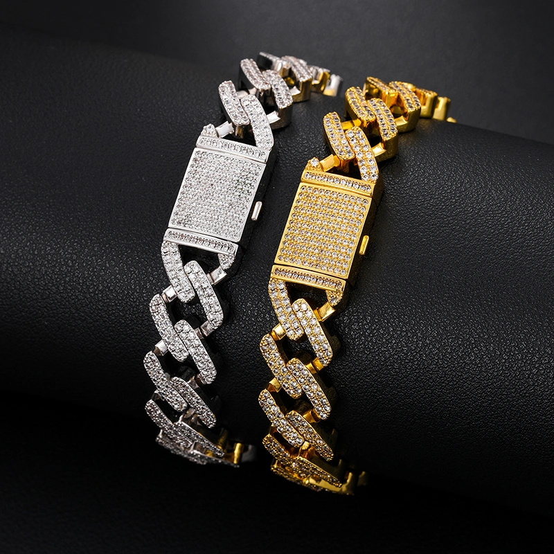 Unique Design Iced out Fine Jewelry 13.4mm Gold Plated 925 Sterling Silver Vvs Moissanite Men Hip Hop Cuban Link Chain Bracelet
