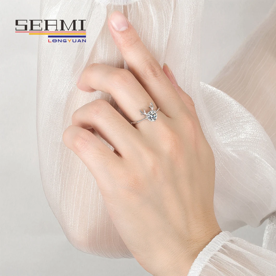 Adjustable Silver Engagement Wedding Moissanite Diamond Promise Rings for Women