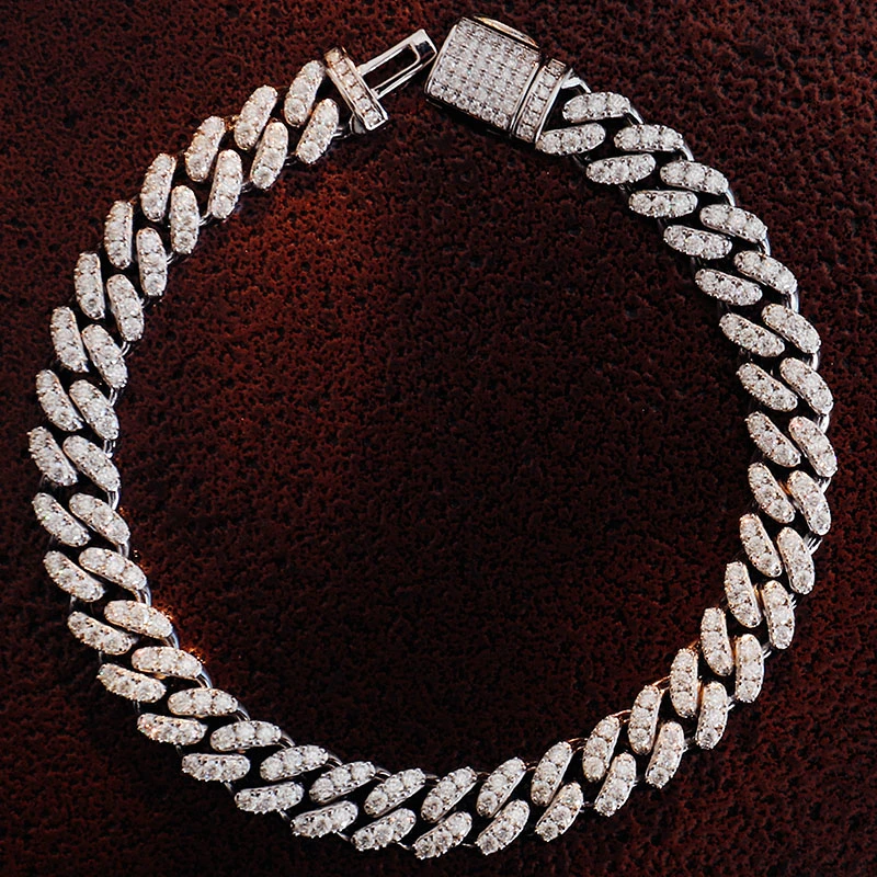 White Gold Plated S925 Miami 8mm Moissanite Diamond Iced out Mens Womens Cuban Link Bracelet Price in China