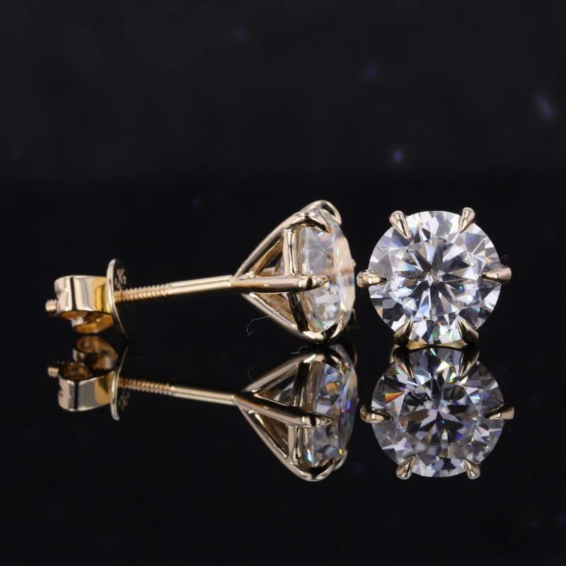 Classic Simple Round H&a Brilliant Cut 0.5CT 1CT 2CT Moissanite Gold Earring Studs