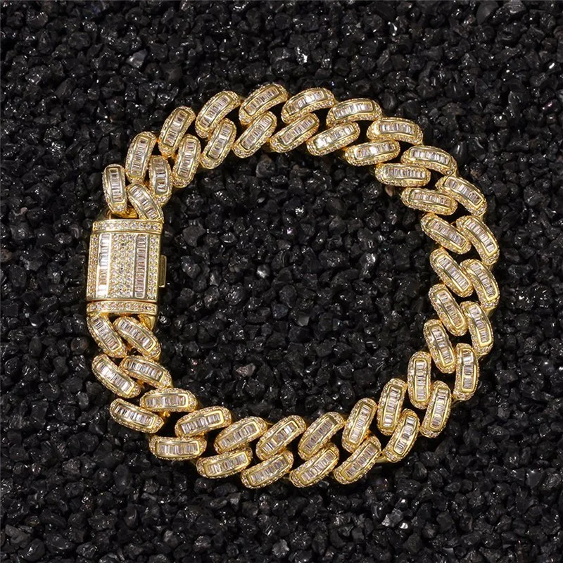 Wholesale Gold Plating Full Diamond Cuban Link Chain Bracelet Iced out Moissanite Hip Hop Cuban Chain Bracelet