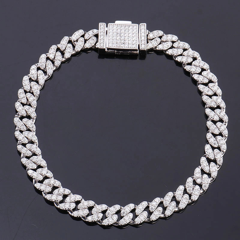 Cuban Link Chain 925 Sterling Silver 7-9 Inches Moissanite Diamond Bracelet Rhodium Plated Ice Chain Diamond for Men