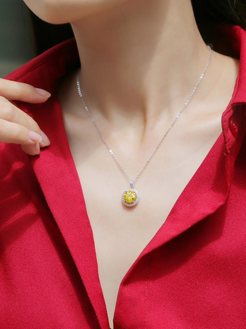 Wholesale High Quality Yellow Moissanite Pendant Silver Fashion Necklace Women&prime;s jewelry