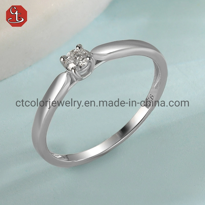 Simple Design 14k Plated White Zircon or Moissanite Sterling Silver Ring Simple Style Women&prime;s Jewelry