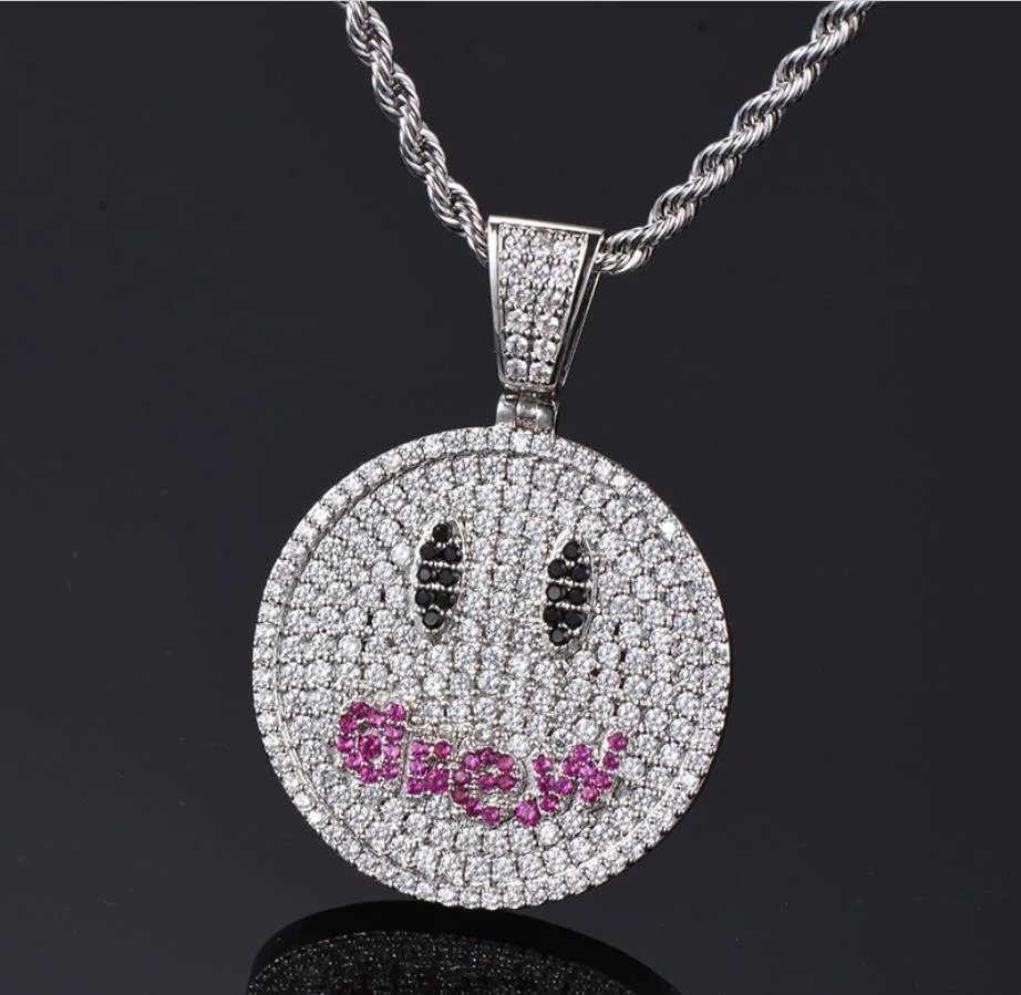 Hip Hop Jewelry 925 Sterling Silver or Brass Iced out Smile Face Pendant for Men Wholesale Jewelry