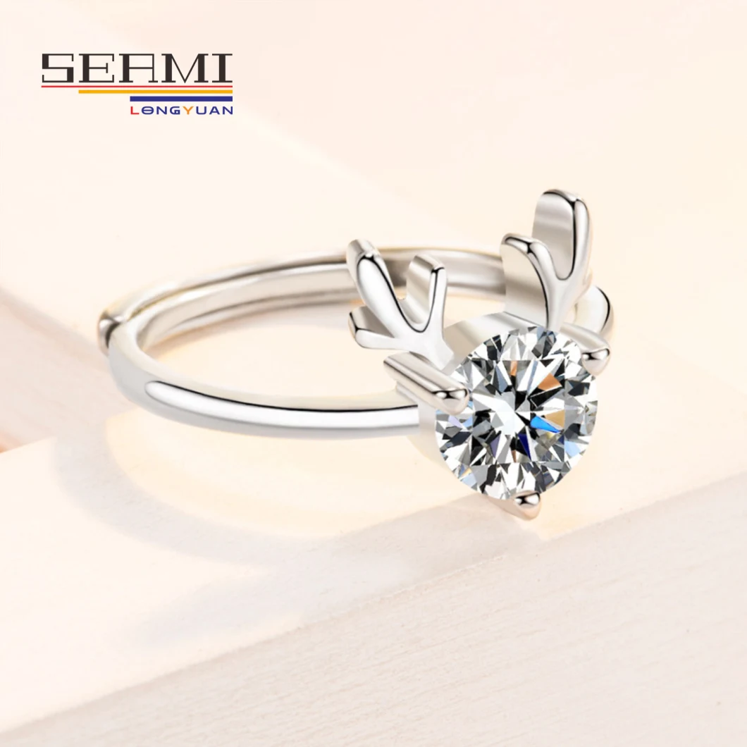 Adjustable Silver Engagement Wedding Moissanite Diamond Promise Rings for Women