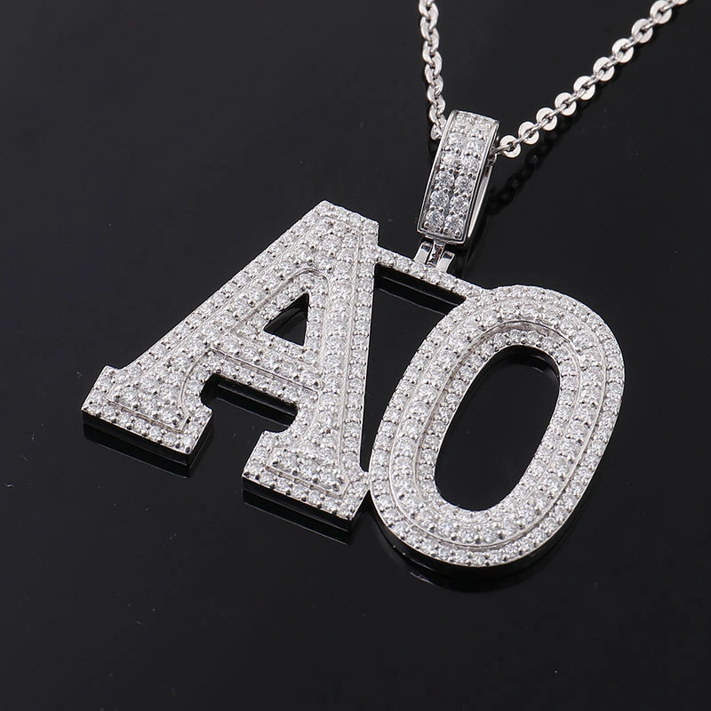 2inches Wholesale Full Iced out Customized Silver Moissanite Pendant Letter Ao Man Hip Hop Pendant Jewelry