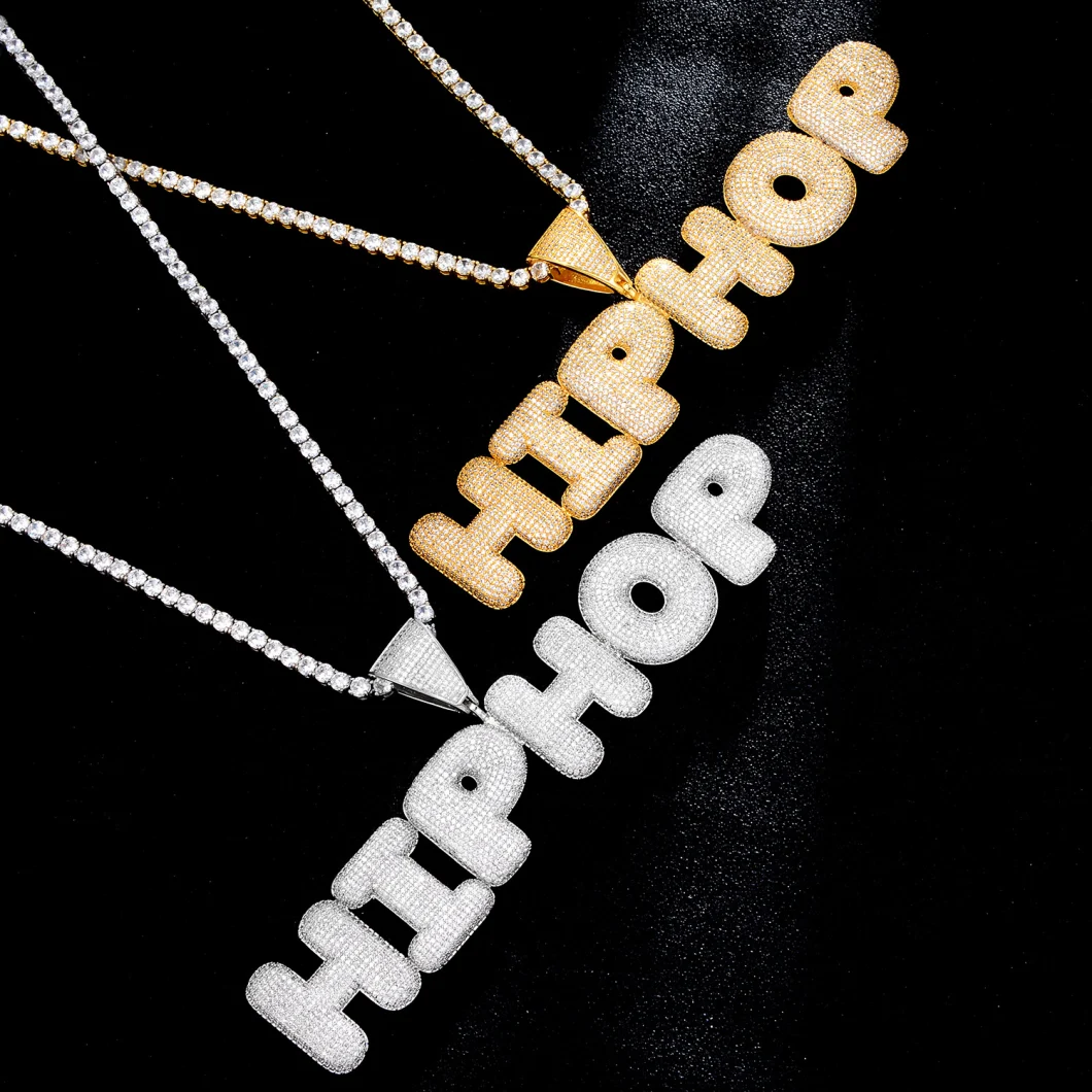 Dropshipping Jewelry Custom Name Necklace Gold Silver Plated Iced out Bubble Letter Pendant Chain