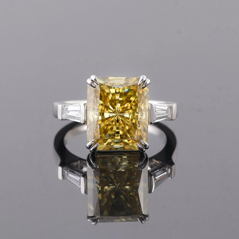 First Jewelry Luxury 7.5 Carat Dark Yellow Radiant Moissanite Diamond Ring for Men and Women, PT950 Platinum Wedding Rings