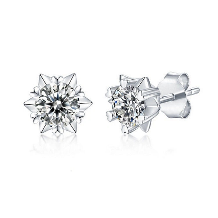2021 Hot Sale Real Jewelry Diamond 18K White Gold Stud Earrings with Moissanite Stones