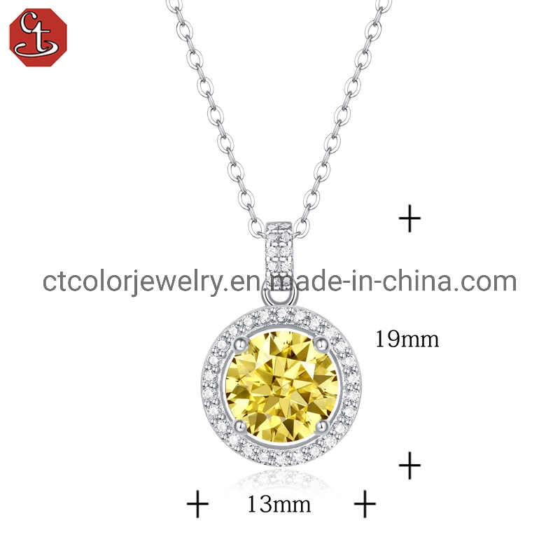 Wholesale High Quality Yellow Moissanite Pendant Silver Fashion Necklace Women&prime;s jewelry
