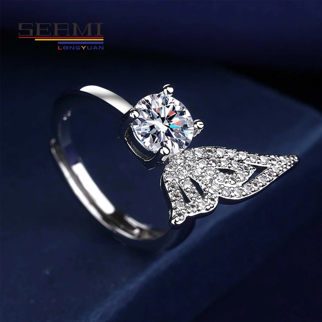 Moissanite Solitaire Butterfly Angle Wing Diamond Rings for Women Engagement