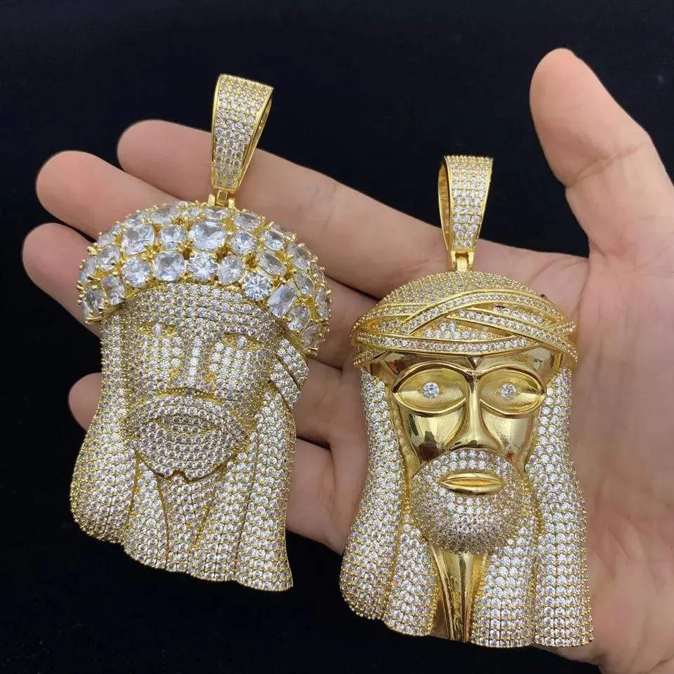 14K Gold Plated 3D Design Lab Created Moissanite Diamonds XXL Large Hip Hop Iced out Jesus Pendant