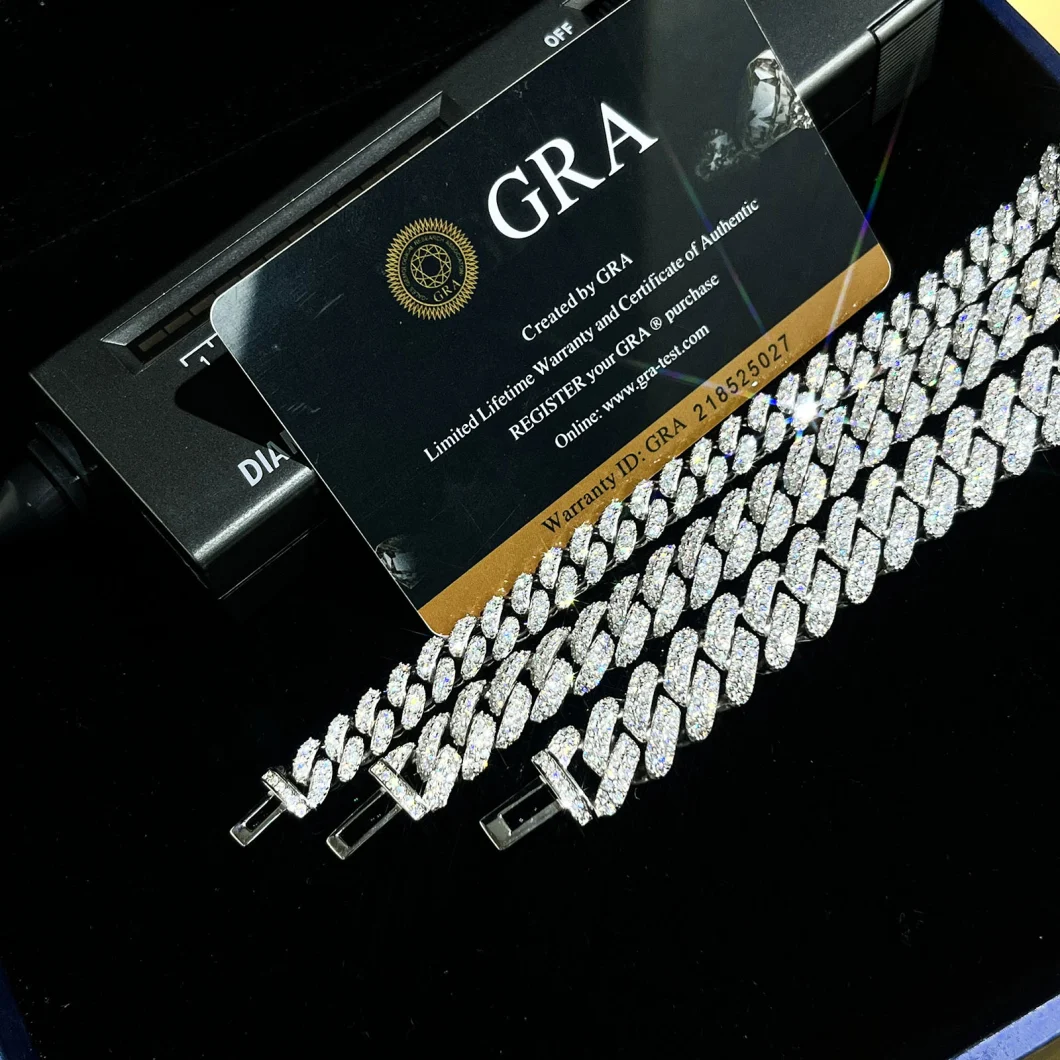 7/8/9 Inches Cuban Link 925 Sterling Silver 14K Gold Plated Cuban Link Chain 12mm 2row Vvs Moissanite Cuban Chain