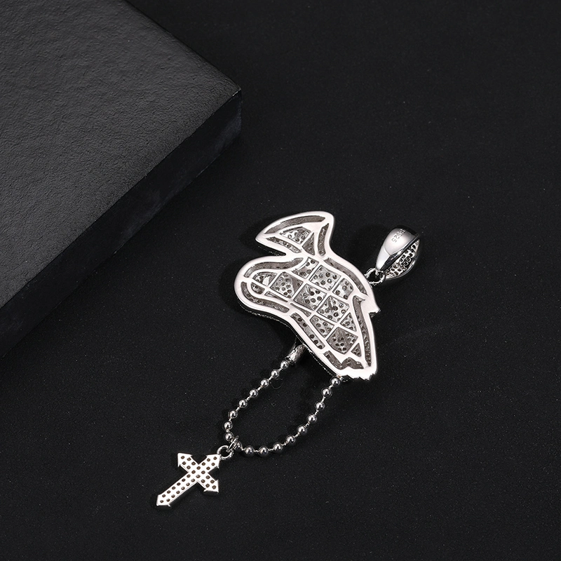 Jewellery Wholesale Hip Hop No Fading 925 Sterling Silver Vvs Moissanite Diamond Iced Pray Hand Pendant with Cross Charm