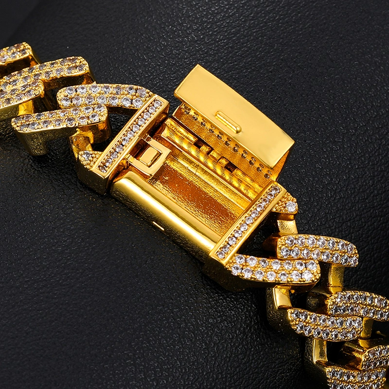 Unique Design Iced out Fine Jewelry 13.4mm Gold Plated 925 Sterling Silver Vvs Moissanite Men Hip Hop Cuban Link Chain Bracelet