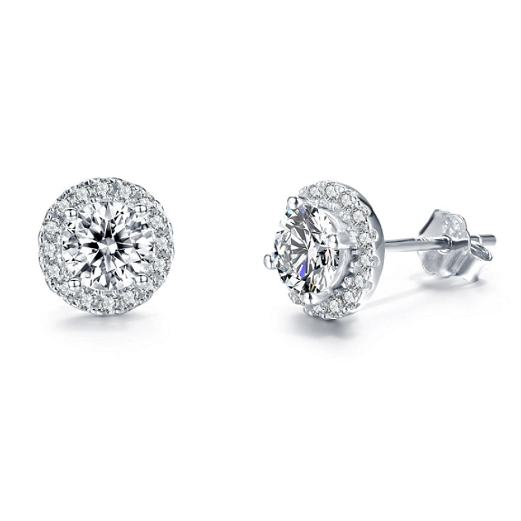 2021 Hot Sale Real Jewelry Diamond 18K White Gold Stud Earrings with Moissanite Stones