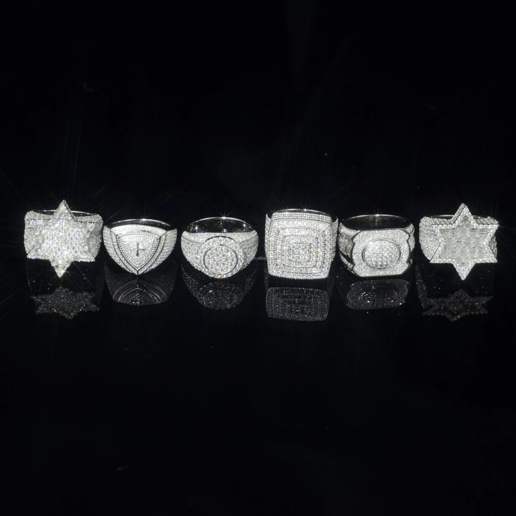 Factory Custom Luxury Hiphop Jewelry 925 Silver VVS Moissanite Diamond Hip Hop star Ring Iced Out Letter Ring Men