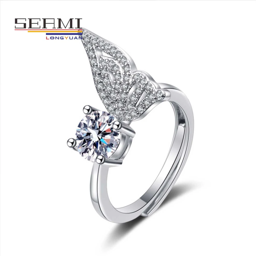 Moissanite Solitaire Butterfly Angle Wing Diamond Rings for Women Engagement