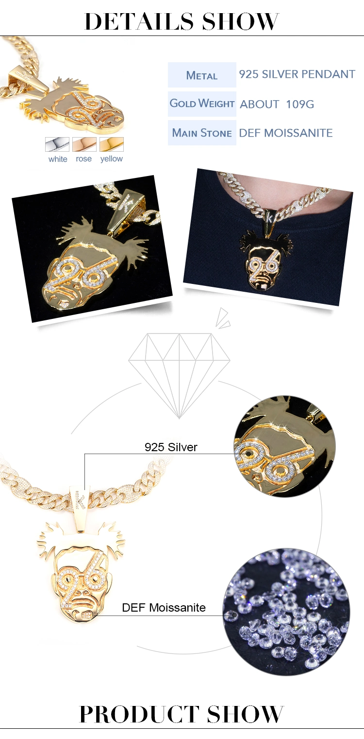 MSN-542 Hip-Hop Jewelry 925 Silver Men&prime;s Moissanite Cuban Link Chain Pendant