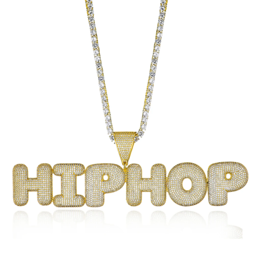 Dropshipping Jewelry Custom Name Necklace Gold Silver Plated Iced out Bubble Letter Pendant Chain