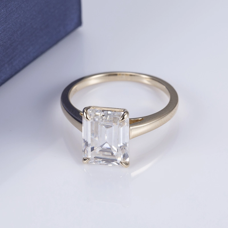 Messi Gems Ms-543 18K Yellow Gold Women Engagement 7*9mm Emerald Cut Moissanite Ring