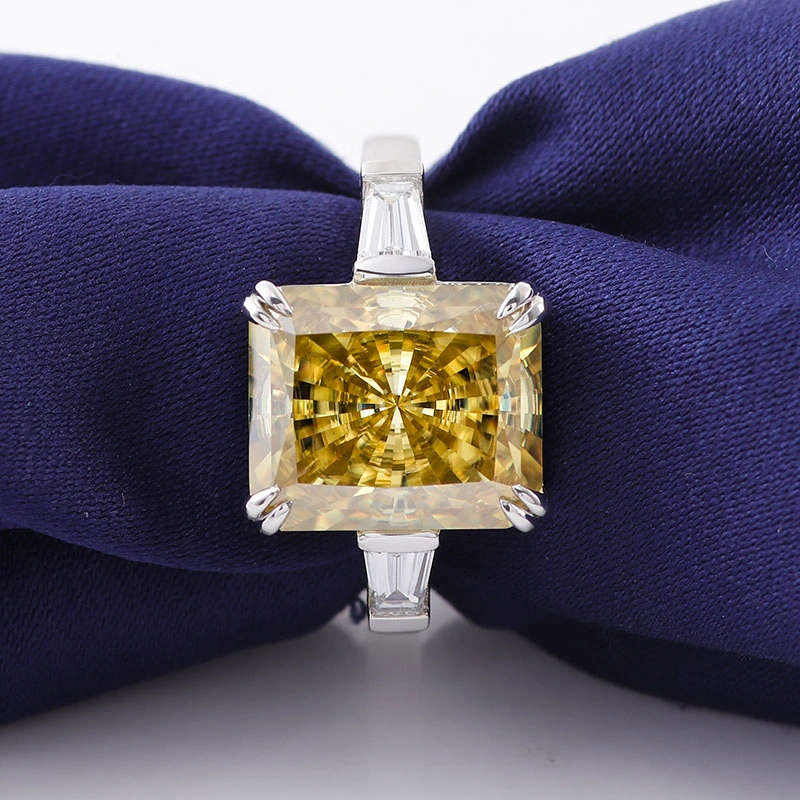 First Jewelry Luxury 7.5 Carat Dark Yellow Radiant Moissanite Diamond Ring for Men and Women, PT950 Platinum Wedding Rings