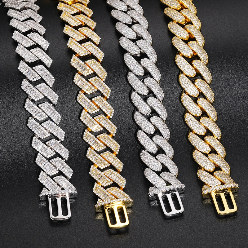 New Arrival Rapper Jewelry 20mm Gold Plated 925 Sterling Silver Round Cut Vvs Moissanite Iced out Cuban Link Chain for Men