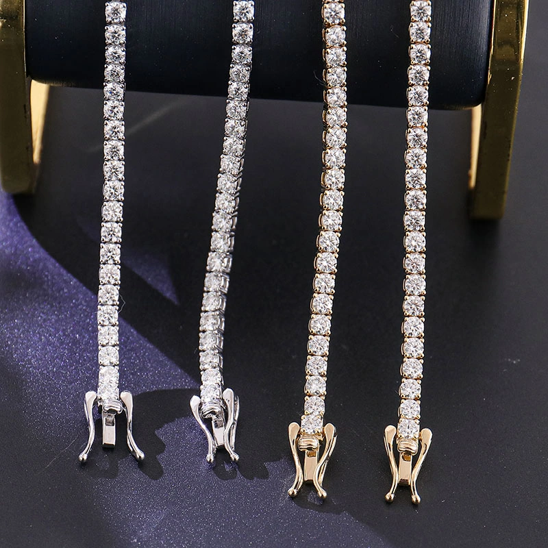 in Stock 2mm Tennis Necklace Chains for Women Men Iced out Vvs Moissanite Sterling Silver Gold Silver Hip Hop Jewelry Necklace