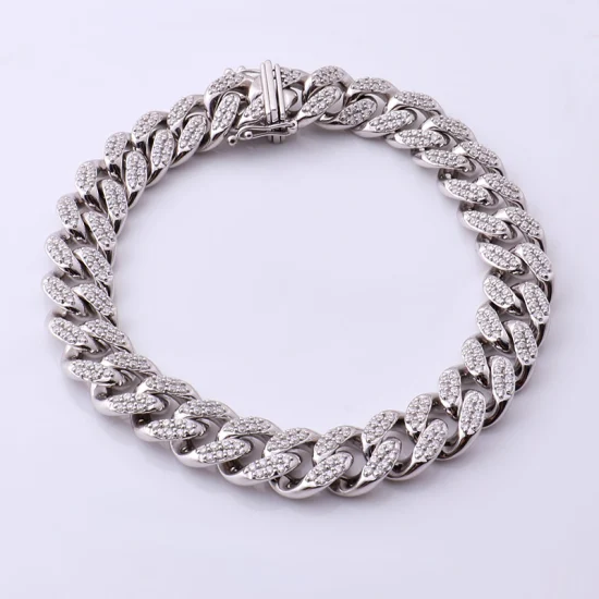 Men Hip Hop Chain Silver Cuban Link Chaine Homme Rope 12mm Iced out Vvs Real Moissanite Custom Bracelet