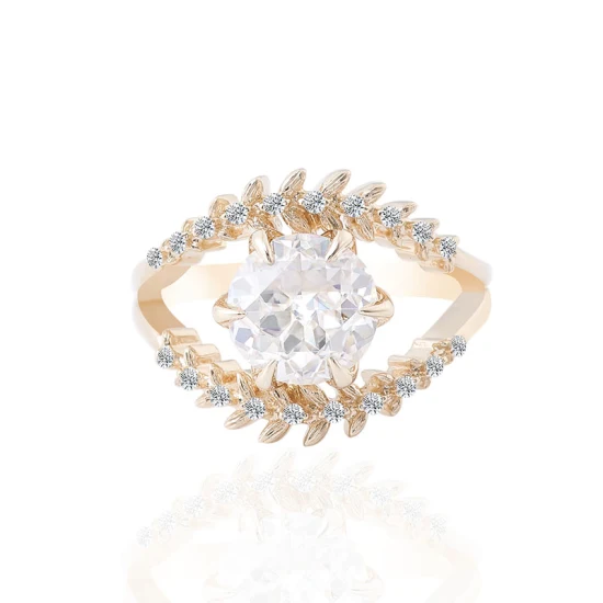 10K Gold Real Moissanite Ring Clustered by Leaves Evil Eyes 8.5mm Round Oec Moissanite Diamond Men Jewelry