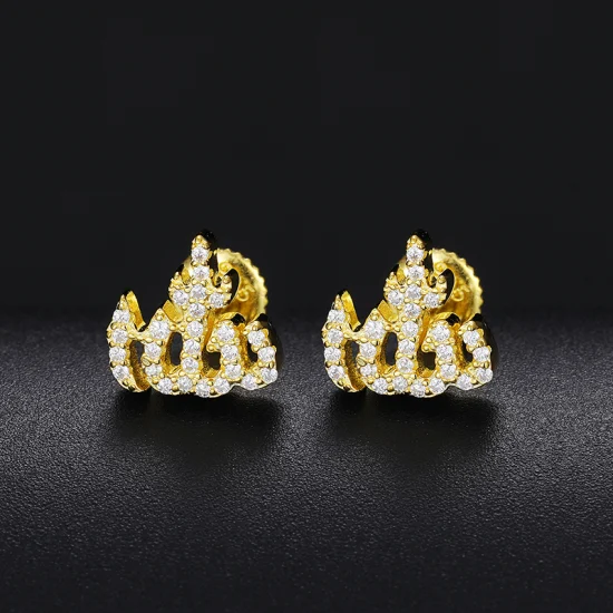 Luxury Hip Hop Jewelry Hypoallergenic 18K Gold Plated 925 Sterling Silver Vvs Moissanite Diamond Allah Stud Earrings for Men