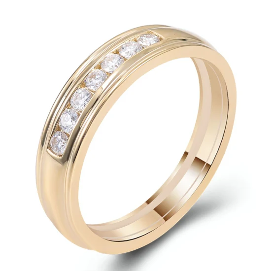 Trendy Gold Jewelry Ring Channel Setting Vvs Diamond Moissanite Wedding Ring Men in 10K 14K 18K Yellow Gold