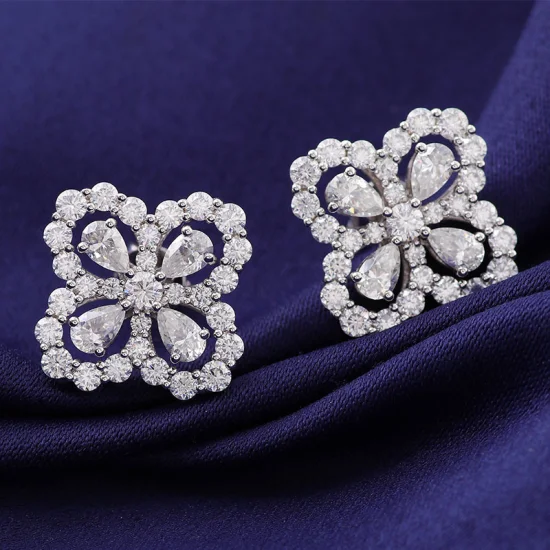 Moissanite Diamond 14K White Gold Luxury Design Earrings Push Back Moissanite Stud Earrings for Ladies