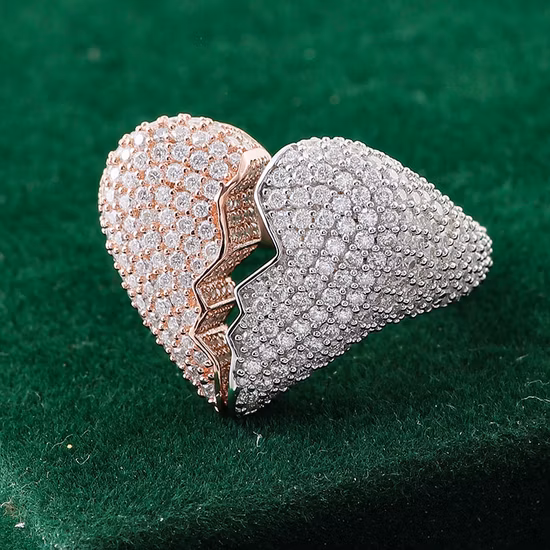 Personalized Heartbreak Ring 925 Sterling Silver Gold Plated Moissanite Diamond Zircon Rings for Men and Women