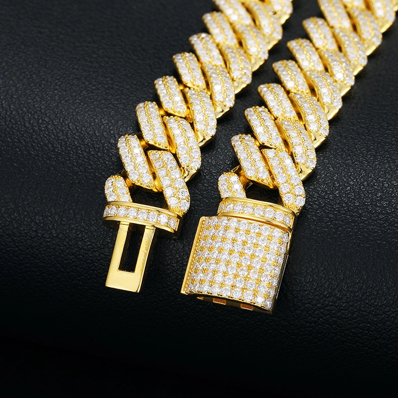 Custom Jewelry Men&prime;s Bracelet 14mm Gold Plated 925 Sterling Silver Vvs Moissanite Diamond Miami Cuban Link Chain Bracelet