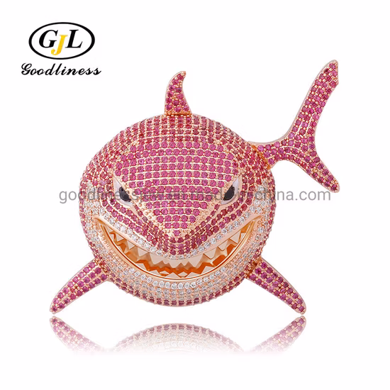 New Iced out Bling Full Cubic Zircon Shark Pendant Necklace Fashion Star Designer Hip Hop Jewelry