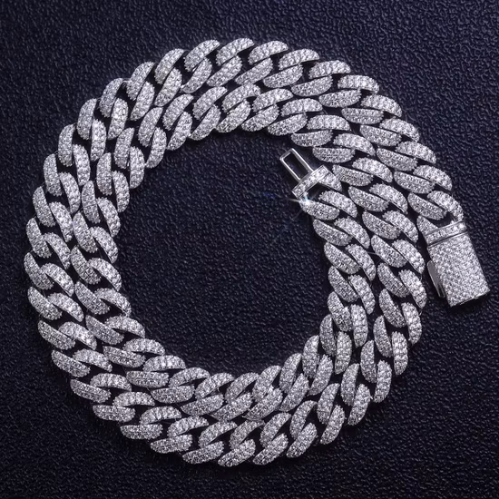 Iced out Moissanite Cuban Link Chain in 925 Sterling Silver