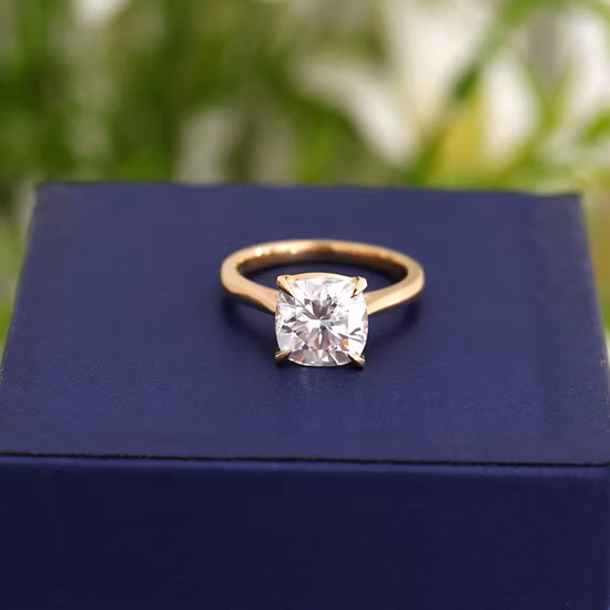 10K Gold Cushion Moissanite Ring with Custom Solitaire Ring Size and Style for Women Engagement Ring Design