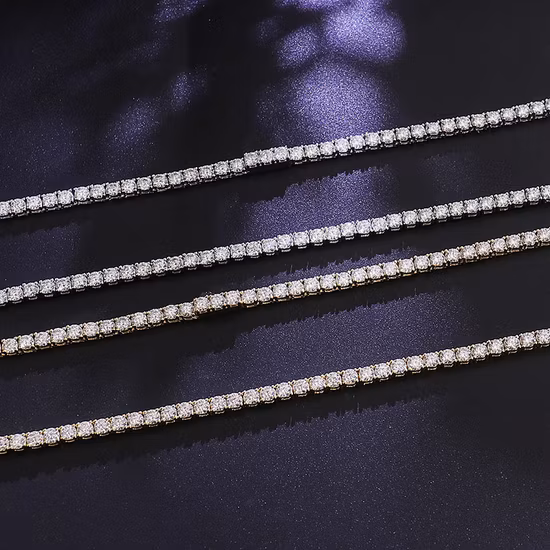 Hot Sale 925 Sterling Silver Tennis Chain 2mm 16inch- 24inch Moissanite Setting with Rhodium Plated Hiphop Style for Man