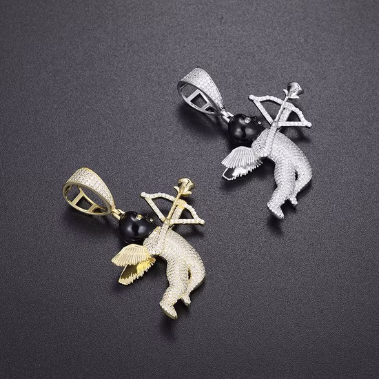 Iced out Men Hip Hop Jewelry Gifts D Vvs Moissanite Angel Cupid Pendant Black Masked Arrow of Eros 925 Sterling Silver Necklace