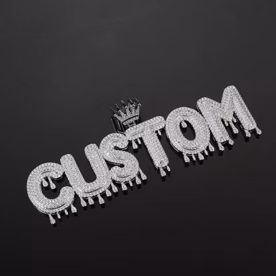 Hip Hop Iced out Crown Custom Moissanite Diamond Ice Bling Name Plate Necklace Fine Letter Stone Pendant Jewelry